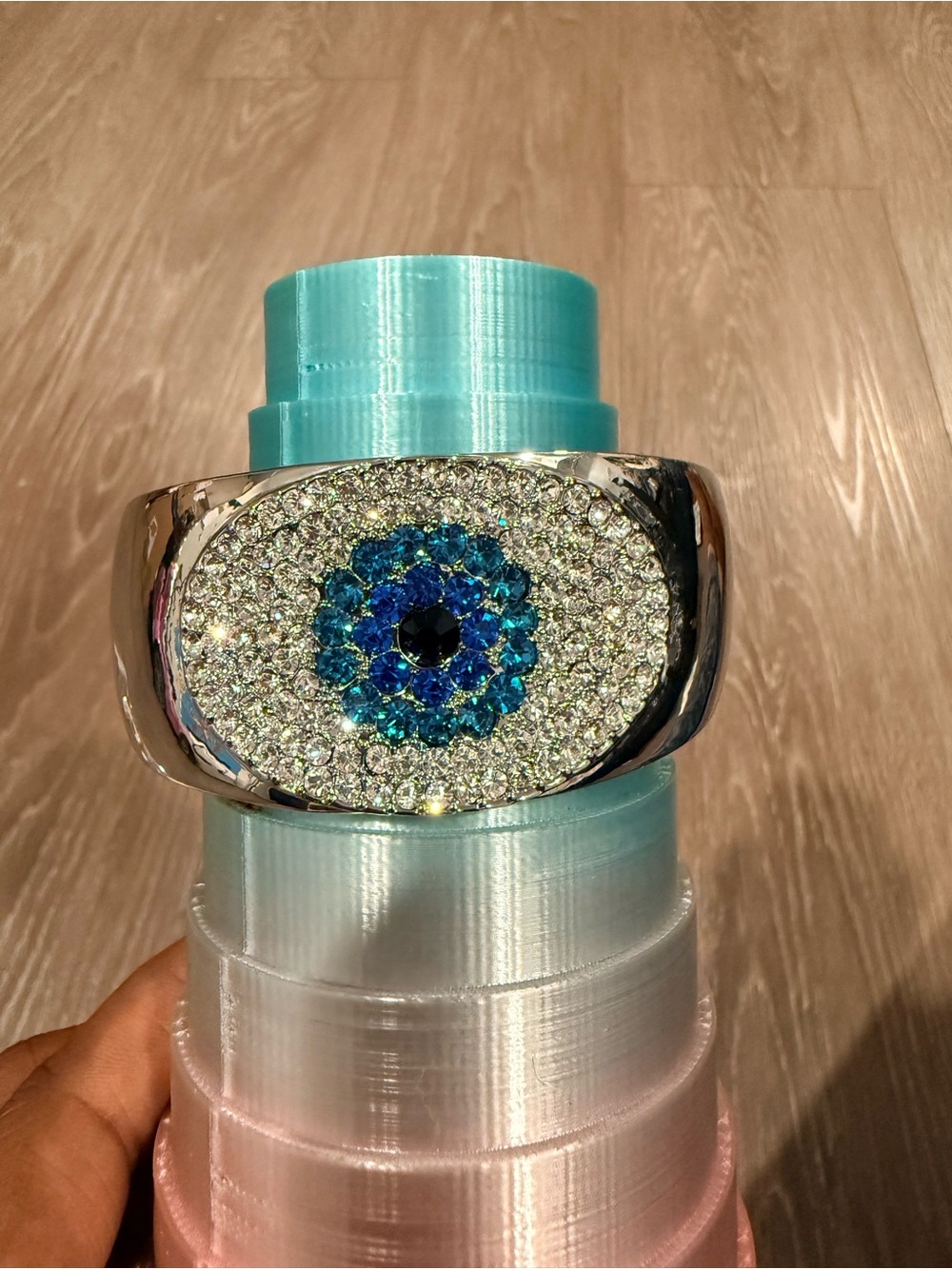 Crystal Pavé Evil Eye Statement Cuff clamper Bracelet - Blue & Silver